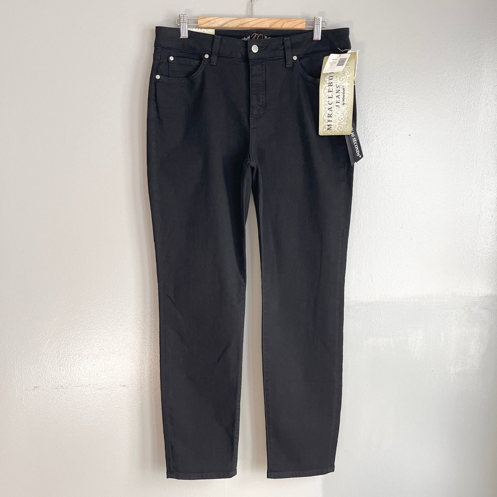 Miraclebody Skinny Minnie Jeans Womens 14 Black Mid Rise Slimming Stretch NWT